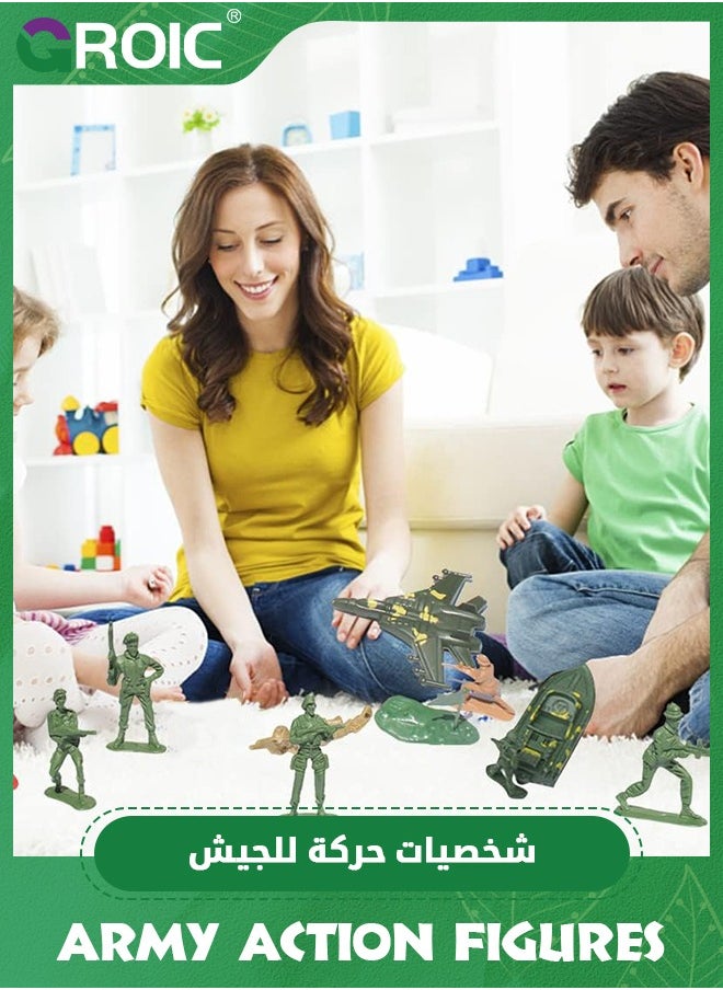 GROIC - 155 Piece Soldier Playset Army Men Play Bucket Army Action Figures Battle Group,Playset with Army Men, Aircrafts, Helicopters,Army Guys - Image 1