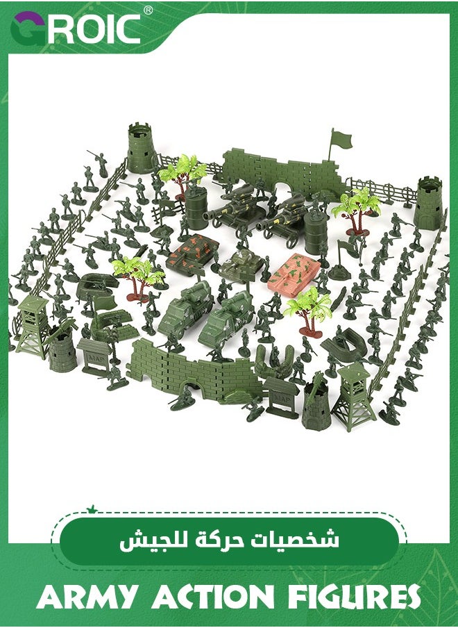 GROIC - 155 Piece Soldier Playset Army Men Play Bucket Army Action Figures Battle Group,Playset with Army Men, Aircrafts, Helicopters,Army Guys - Image 1
