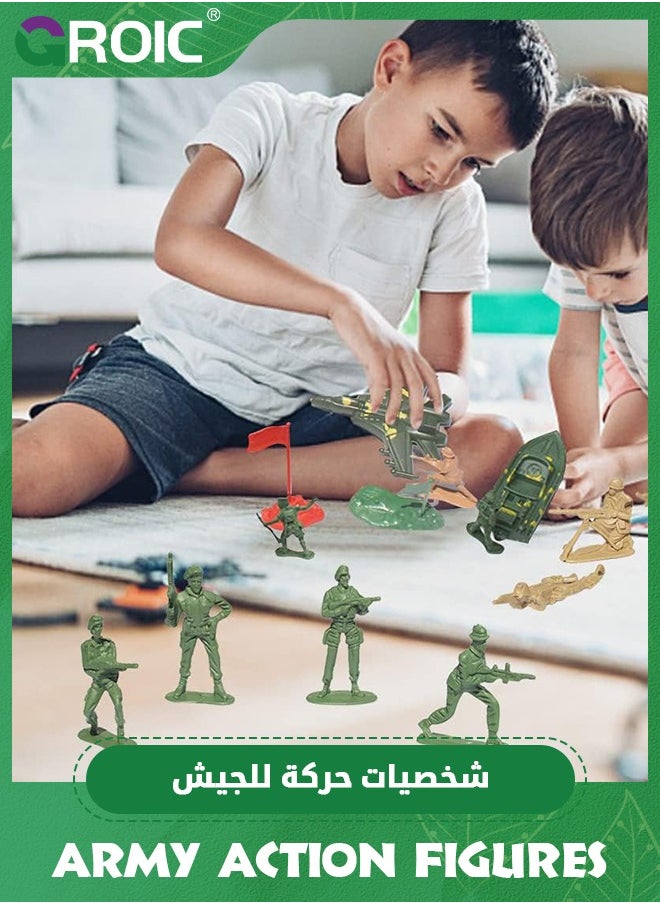 GROIC - 155 Piece Soldier Playset Army Men Play Bucket Army Action Figures Battle Group,Playset with Army Men, Aircrafts, Helicopters,Army Guys - Image 1