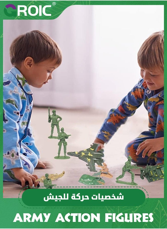 GROIC - 155 Piece Soldier Playset Army Men Play Bucket Army Action Figures Battle Group,Playset with Army Men, Aircrafts, Helicopters,Army Guys - Image 1
