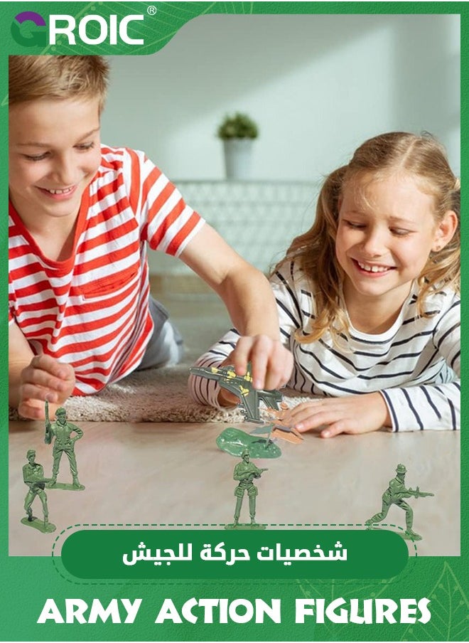 GROIC - 155 Piece Soldier Playset Army Men Play Bucket Army Action Figures Battle Group,Playset with Army Men, Aircrafts, Helicopters,Army Guys - Image 1