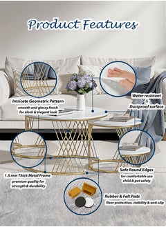 Toshionics Modern Luxurious Round Nesting Coffee Table Set White Marble-Like Glass Top with Sturdy Cross Design Metal Frame Nordic Minimalist Space-Saving Stackable Design Elegant Center Table for Living Room Small Apartments Balcony Office Hotel Spa and Salon Reception Lounge Easy to Assemble  - Image 3