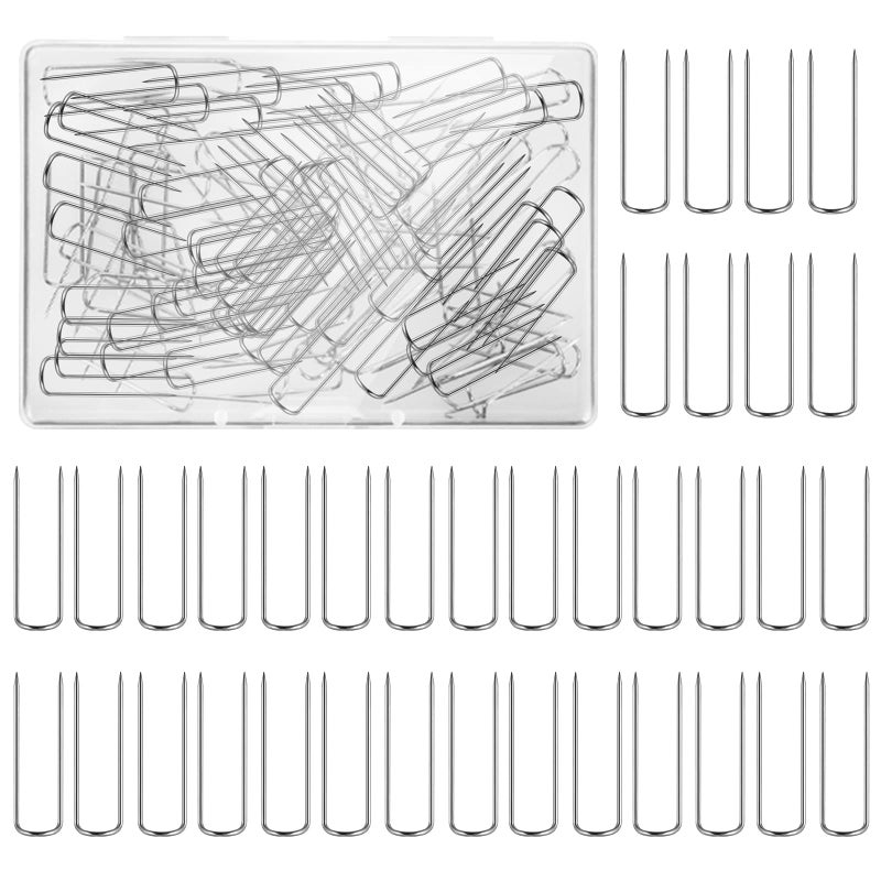 Grevosea 100 Pieces Sewing Upins Fork Pins for Fabric Craft Pins Quilting Pins Double Blocking Pins Ornament Hanger U Hooks for Sewing Fabric Craft Jewelry Making 091 x 02 Inch
