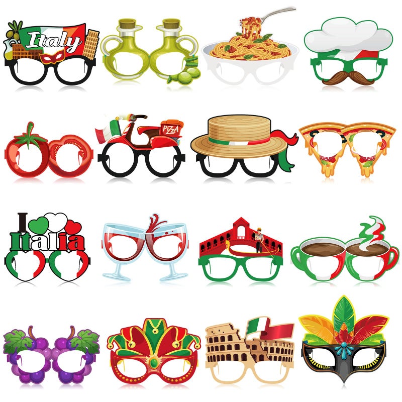 Pajean 32 Pcs Italian Party Decorations Italy Theme Eyeglasses Italian Paper Glasses Frame Photo Booth Props Italy Party Favors for Pizza Birthday Baby Shower Birthday Supplies - Image 1