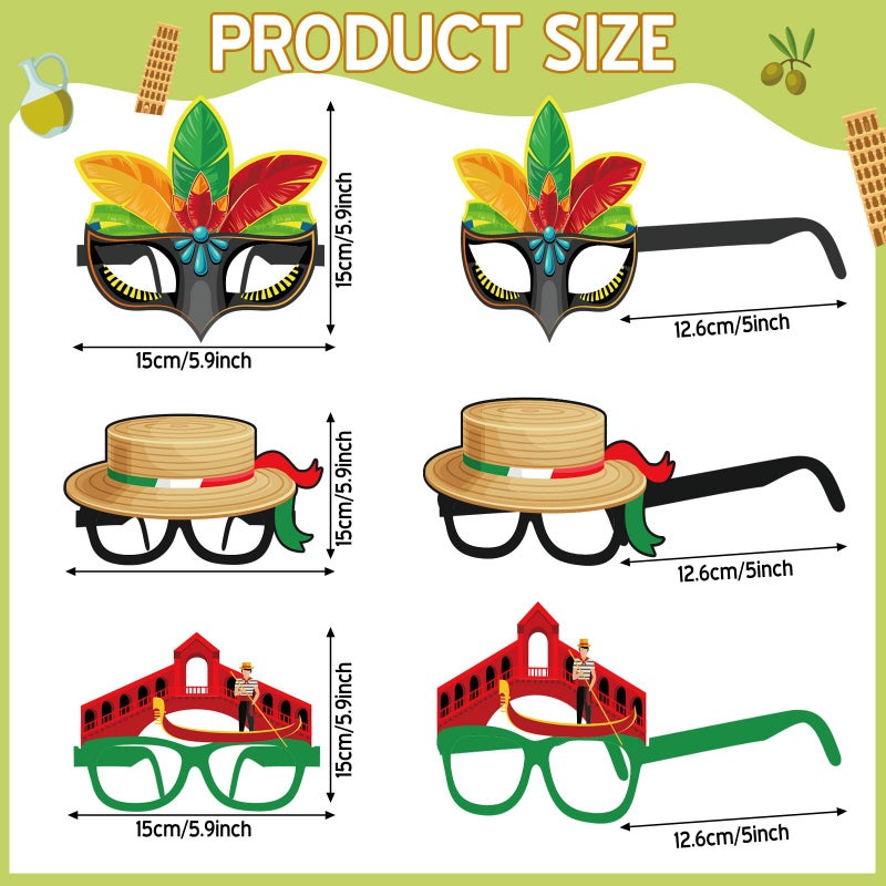 Pajean 32 Pcs Italian Party Decorations Italy Theme Eyeglasses Italian Paper Glasses Frame Photo Booth Props Italy Party Favors for Pizza Birthday Baby Shower Birthday Supplies - Image 2