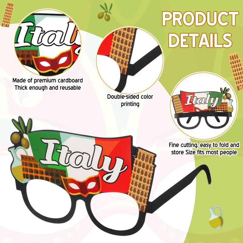 Pajean 32 Pcs Italian Party Decorations Italy Theme Eyeglasses Italian Paper Glasses Frame Photo Booth Props Italy Party Favors for Pizza Birthday Baby Shower Birthday Supplies - Image 3