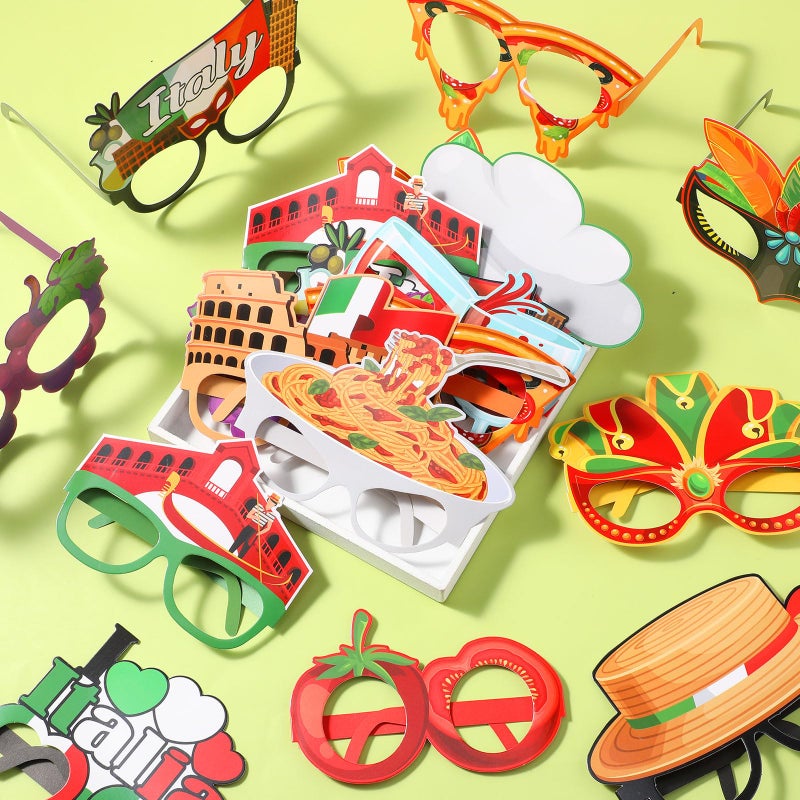 Pajean 32 Pcs Italian Party Decorations Italy Theme Eyeglasses Italian Paper Glasses Frame Photo Booth Props Italy Party Favors for Pizza Birthday Baby Shower Birthday Supplies - Image 4