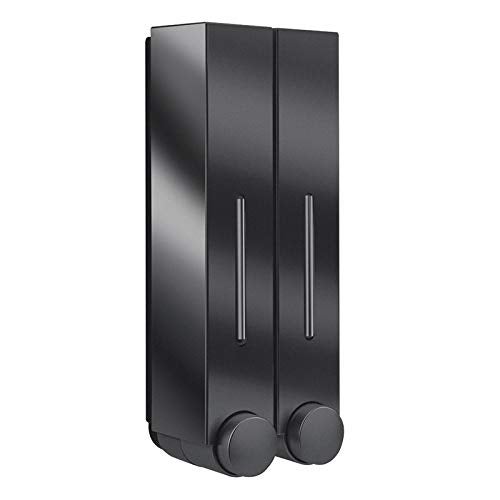 Liquid Soap Dispenser Wall Mount 2 Chamber Bathroom Shower Pump DispenserPress Manually Lotion Soap Dispenser Use for Shampoo Soap Conditioner Shower Gel for Bathroom Kitchen Hotel Black