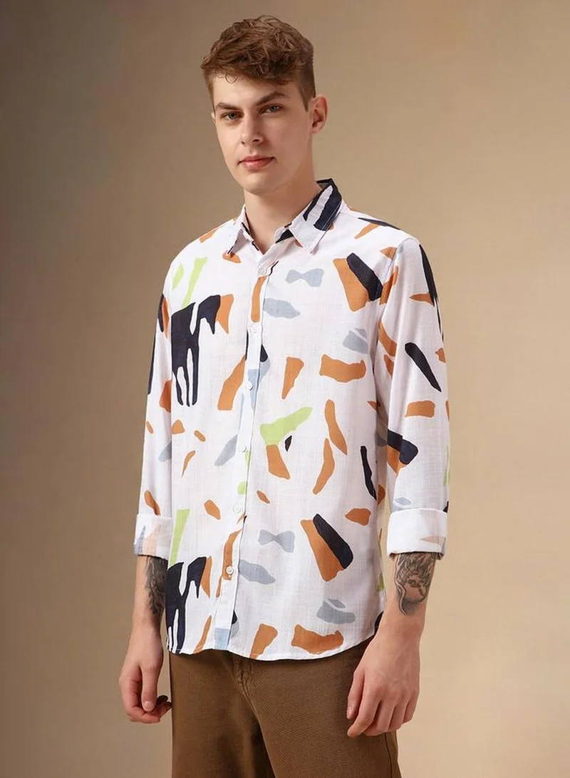 Dennis Lingo Men's Multicoloured Cotton Blend Printed Button Down Shirt