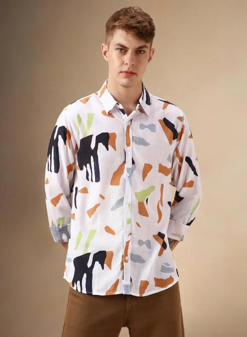 Dennis Lingo Men's Multicoloured Cotton Blend Printed Button Down Shirt