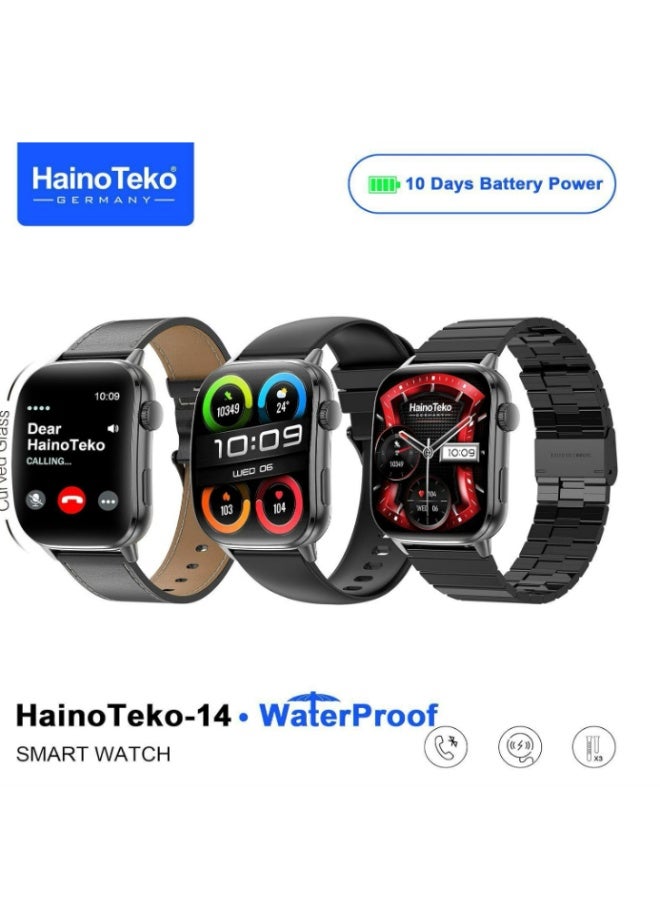 Haino Teko HainoTeko HainoTeko-14 AMOLED Waterproof Smart Watch with 10-Day Battery Life 3 Pair Straps and Charging Cable Designed for Ladies and Gents (Black) - Image 2