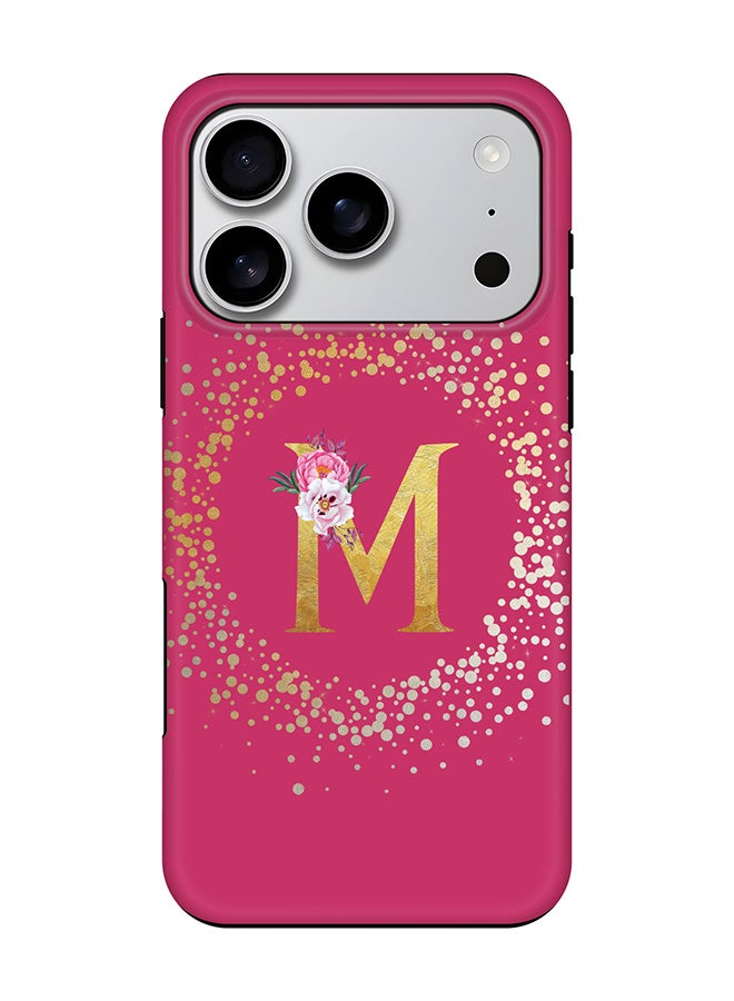 Stylizedd Tough Pro Magnetic Case for iPhone 17 Pro, Dual Layer hybrid PC + TPU Mobile Cover Matte - Custom Monogram Floral - M ( Deep Pink )