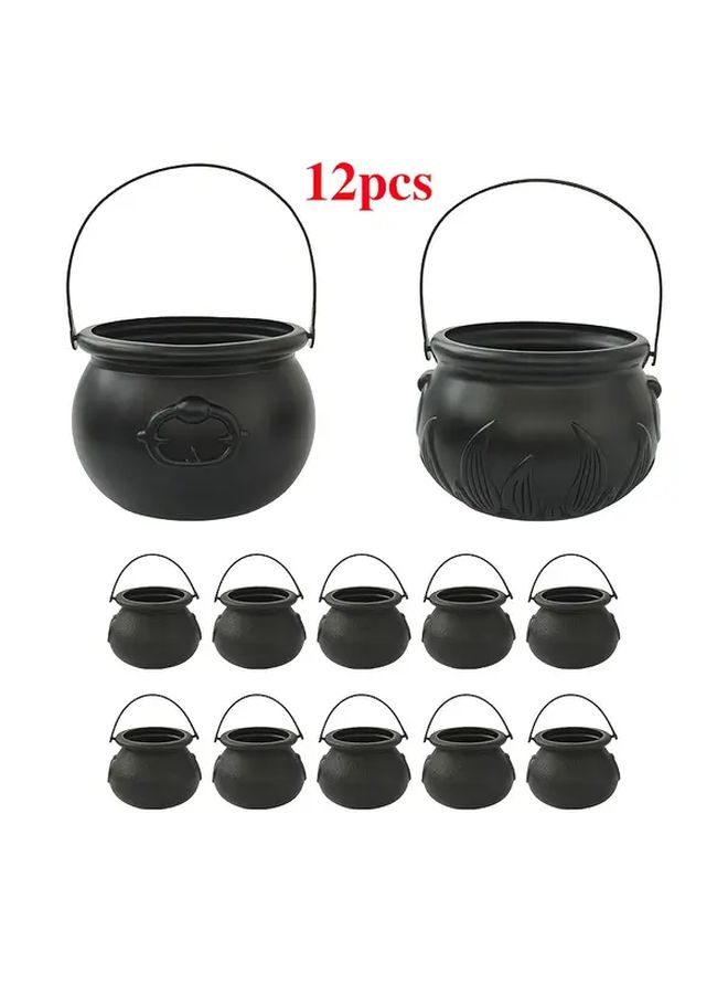 12 Pcs Halloween Spooky Witch Bucket Set Large Witch Bucket Flame Bucket And 10 Mini Buckets Scary Decor For Party Reusable Plastic Round Shape Ideal For Halloween Christmas Easter St Patricks Day Day Of The Dead - Image 5