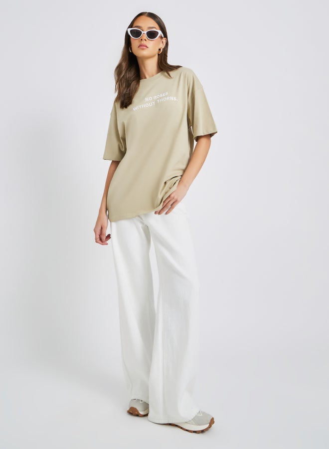 Styli Slogan Embroidered Round Neck Oversized T-Shirt - Image 2