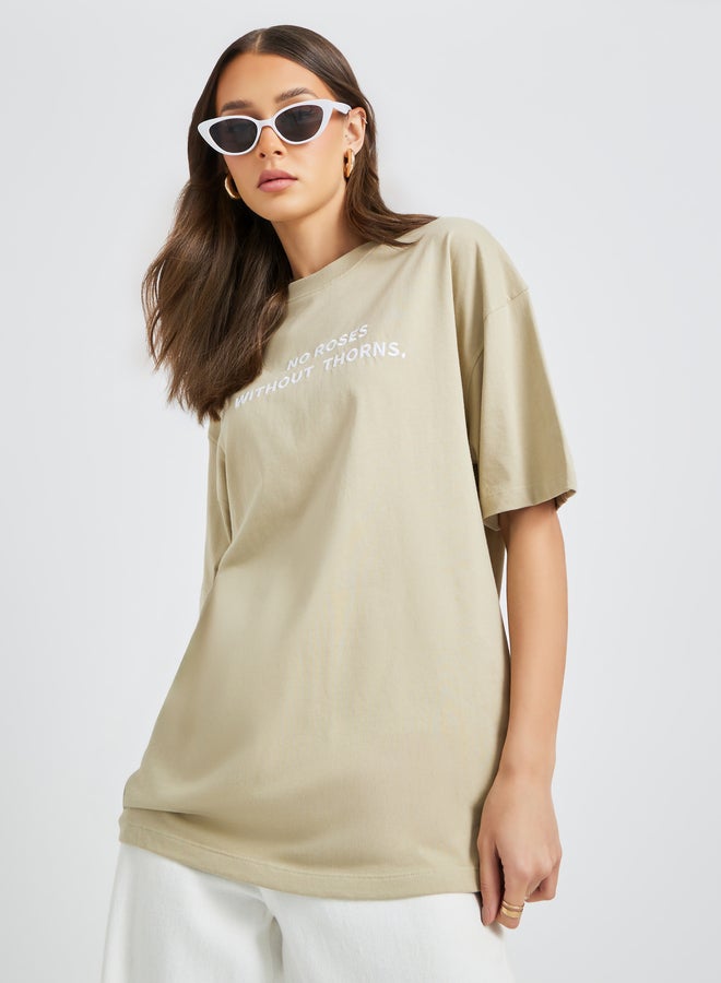 Styli Slogan Embroidered Round Neck Oversized T-Shirt - Image 1