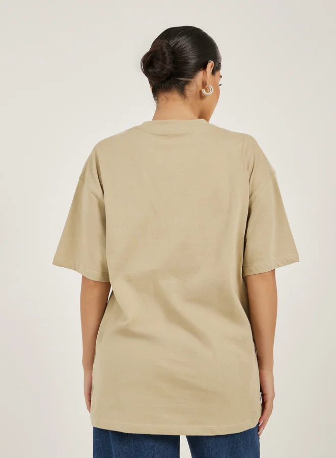 Styli Styli Slogan Embroidered Round Neck Oversized T-Shirt