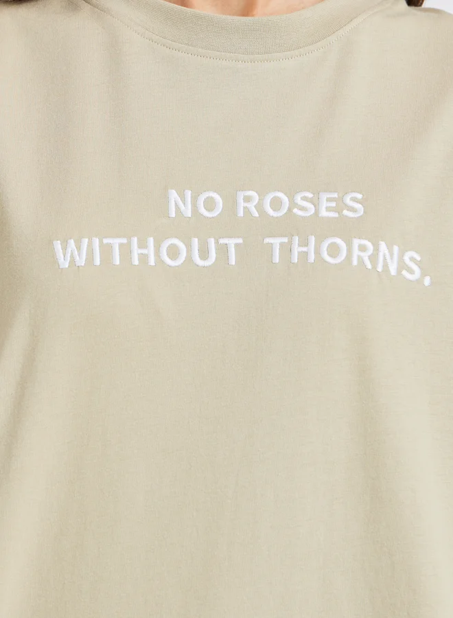 Styli Styli Slogan Embroidered Round Neck Oversized T-Shirt