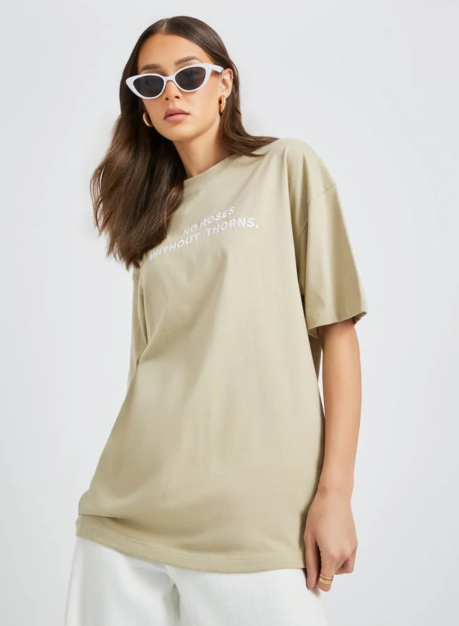 Styli Slogan Embroidered Round Neck Oversized T-Shirt
