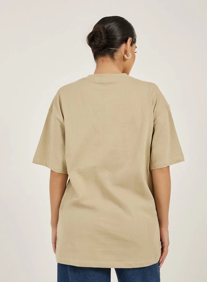 Styli Styli Slogan Embroidered Round Neck Oversized T-Shirt
