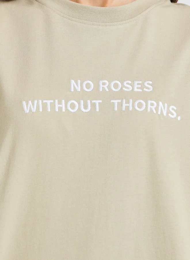 Styli Styli Slogan Embroidered Round Neck Oversized T-Shirt