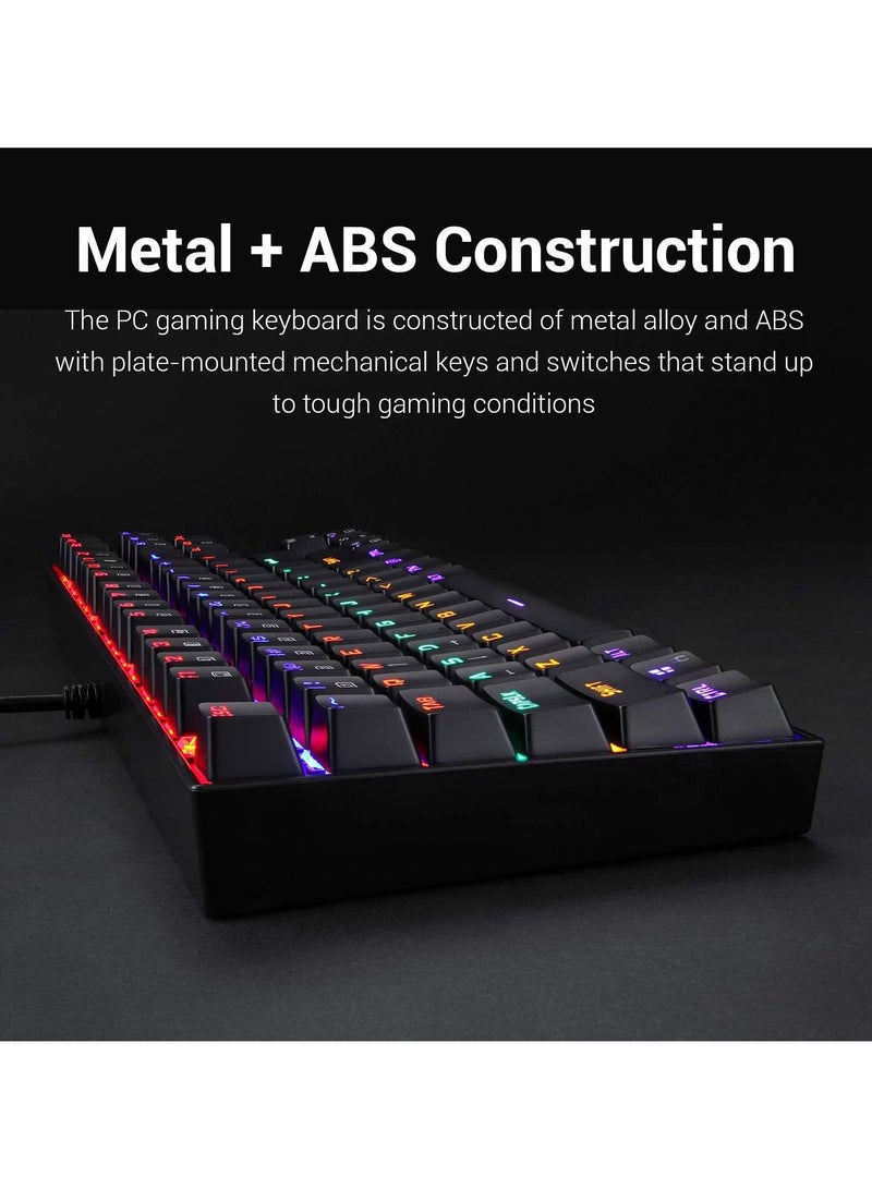 Redragon K552 Mechanical Gaming Keyboard Rainbow LED Backlit Wired with Anti-Dust Proof Switches for Windows PC (Black, 87 Keys Blue Switches) - Image 3