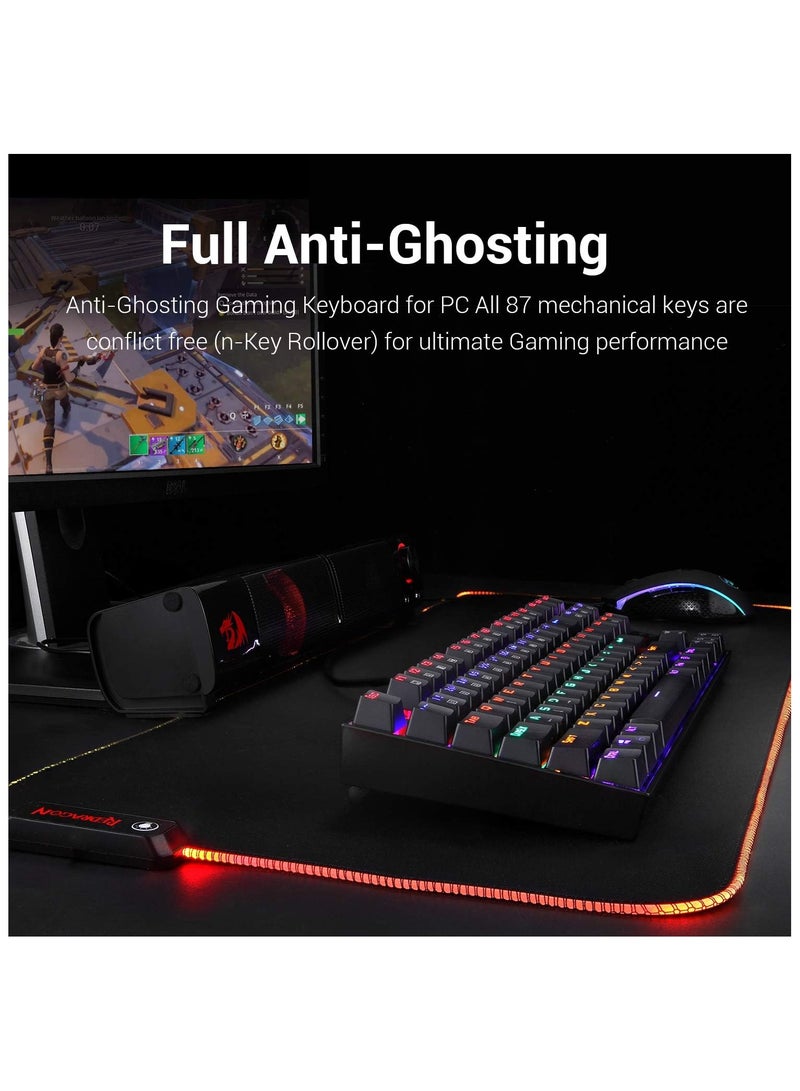 Redragon K552 Mechanical Gaming Keyboard Rainbow LED Backlit Wired with Anti-Dust Proof Switches for Windows PC (Black, 87 Keys Blue Switches) - Image 4