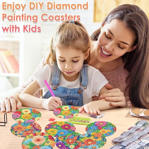 ijbnhd 8 Pcs Diamond Art Coasters with Holder-DIY Flowers Diamond Painting Coasters 5D Gem Art Flowers Coaster with Cork Pads for Adults for Holiday Gift (4X4) - Image 4