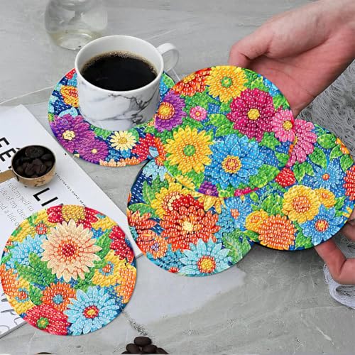 ijbnhd 8 Pcs Diamond Art Coasters with Holder-DIY Flowers Diamond Painting Coasters 5D Gem Art Flowers Coaster with Cork Pads for Adults for Holiday Gift (4X4) - Image 5
