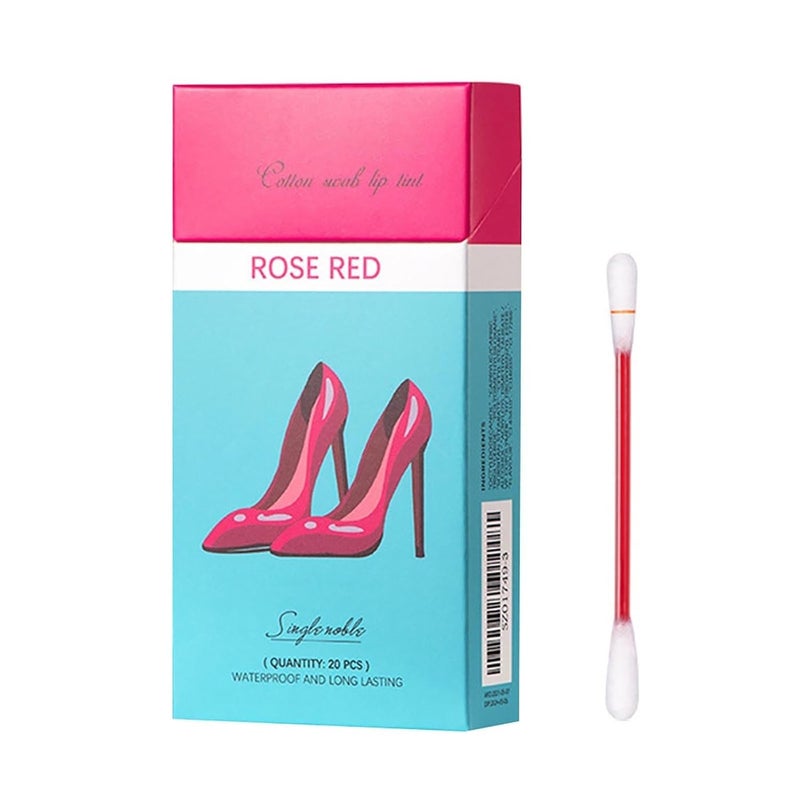 Xiaojmake Tattoo Lipstick Cotton Swab 20PCS Long Lasting Matte Lip Tint Waterproof Non Stick Liquid Lip Gloss Set (Rose Red) - Image 1