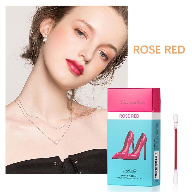Xiaojmake Tattoo Lipstick Cotton Swab 20PCS Long Lasting Matte Lip Tint Waterproof Non Stick Liquid Lip Gloss Set (Rose Red) - Image 2