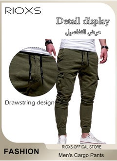 RIOXS Men's Cargo Pants, Baggy Fit Tapered Cargo Pants For Men, Casual Sports Trousers, Drawstring Athletic Pants For Running Jogging Workout, Tactical Pantalones Cargo, Mens Cargo Pants, Multi Pocket Stretch Sweatpants  - Image 2