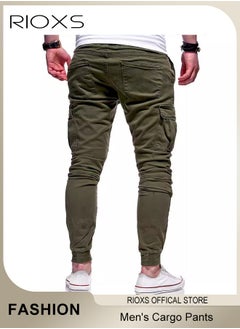 RIOXS Men's Cargo Pants, Baggy Fit Tapered Cargo Pants For Men, Casual Sports Trousers, Drawstring Athletic Pants For Running Jogging Workout, Tactical Pantalones Cargo, Mens Cargo Pants, Multi Pocket Stretch Sweatpants  - Image 4