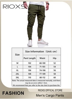 RIOXS Men's Cargo Pants, Baggy Fit Tapered Cargo Pants For Men, Casual Sports Trousers, Drawstring Athletic Pants For Running Jogging Workout, Tactical Pantalones Cargo, Mens Cargo Pants, Multi Pocket Stretch Sweatpants  - Image 5