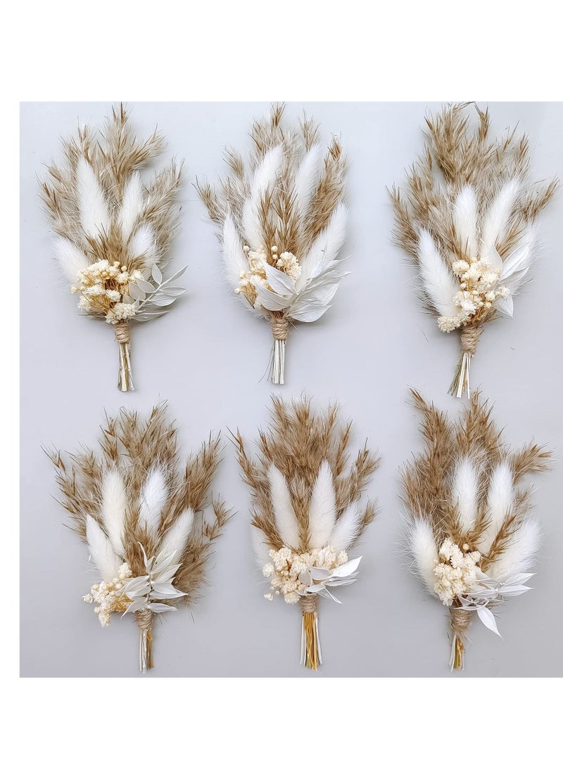 Mini Dried Flower Bouquet Set of 6, Boho Wedding Decor, Groomsmen Boutonnieres, Stylish Table Centerpieces, Natural Pampas Grass, Birthday Cake Toppers, Personalized Bridesmaid Gift Boxes - Image 1