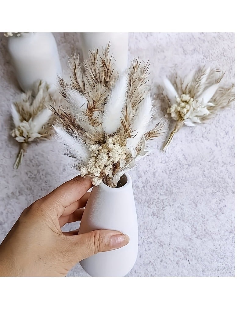 Mini Dried Flower Bouquet Set of 6, Boho Wedding Decor, Groomsmen Boutonnieres, Stylish Table Centerpieces, Natural Pampas Grass, Birthday Cake Toppers, Personalized Bridesmaid Gift Boxes - Image 4