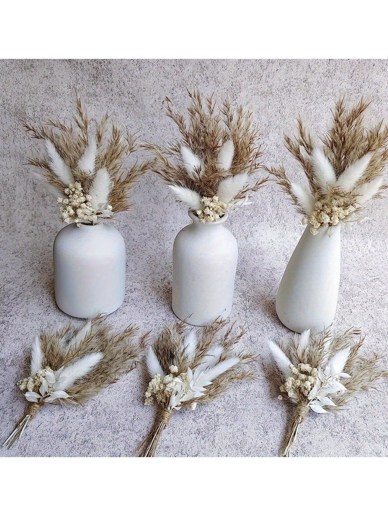 Mini Dried Flower Bouquet Set of 6, Boho Wedding Decor, Groomsmen Boutonnieres, Stylish Table Centerpieces, Natural Pampas Grass, Birthday Cake Toppers, Personalized Bridesmaid Gift Boxes - Image 5