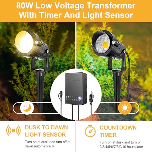 ZUCKEO All-in-One Low Voltage Landscape Lighting Kit, 5W LED Landscape Lights with Transformer, 120FT Wire and Connectors, Waterproof Outdoor Spotlight for Yard Garden House, 3000K 12V-24V, 12Pack - Image 2