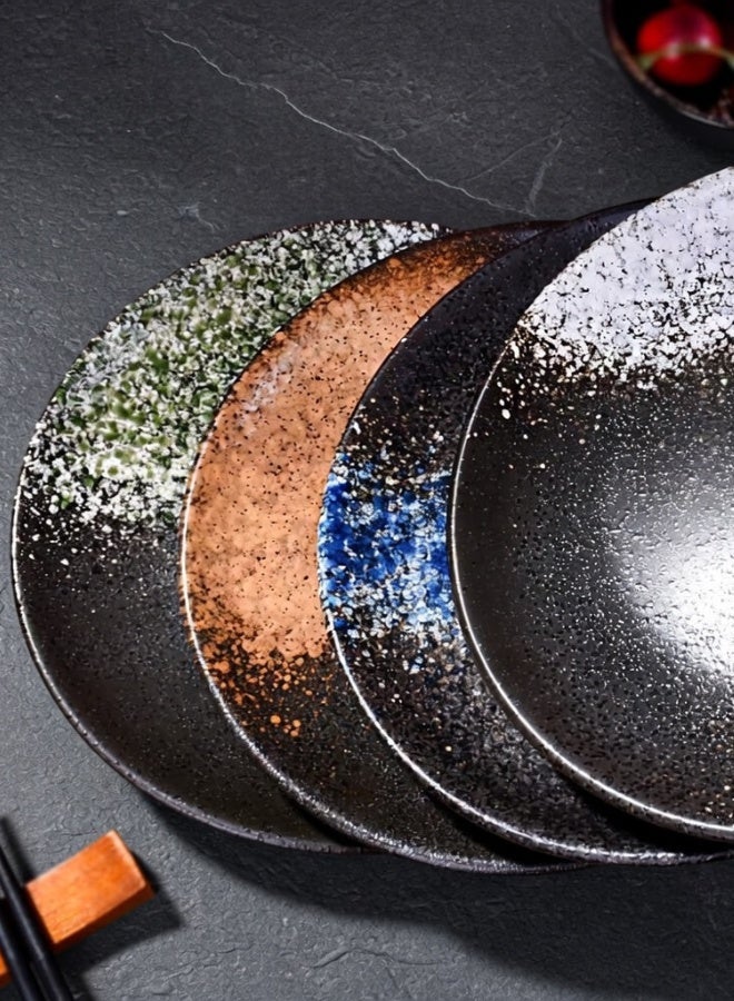 Japanese Style Ceramic Plate, Black - Snow White Creative Round Dinner Plate, Heavy High Quality Dinner Plate, Fruit Plate, Steak Plate for Home & Restaurants, Rustic Creative Dinner Plate - 10 Inch - Image 4