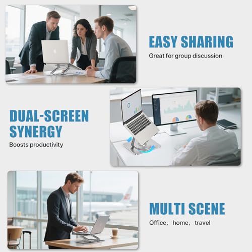 Sopholid Laptop Stand for Desk, Adjustable Height & Angle Portable Aluminum Laptop Riser & Monitor Stand with 360° Swivel, Foldable Ergonomic Computer Stand for 10-17 Inch Laptops (MacBook/Dell/HP), Silver. - Image 5