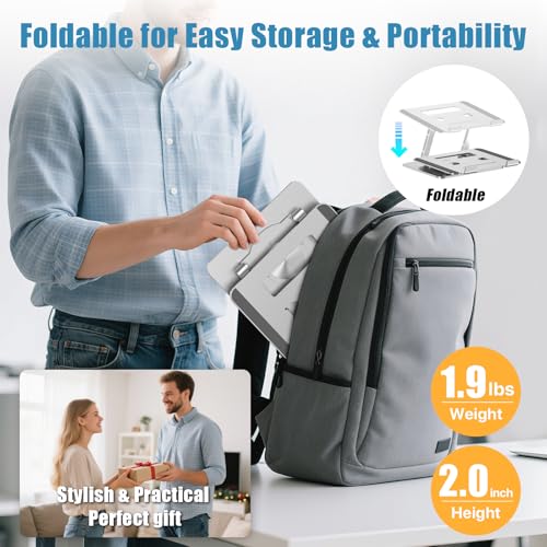 Sopholid Laptop Stand for Desk, Adjustable Height & Angle Portable Aluminum Laptop Riser & Monitor Stand with 360° Swivel, Foldable Ergonomic Computer Stand for 10-17 Inch Laptops (MacBook/Dell/HP), Silver. - Image 3