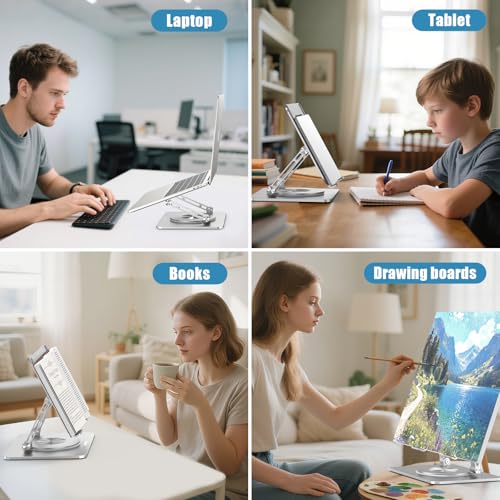 Sopholid Laptop Stand for Desk, Adjustable Height & Angle Portable Aluminum Laptop Riser & Monitor Stand with 360° Swivel, Foldable Ergonomic Computer Stand for 10-17 Inch Laptops (MacBook/Dell/HP), Silver. - Image 4