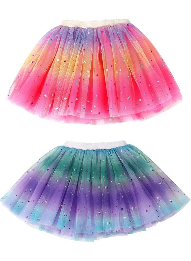 نقوة تنورة باليه توتو للبنات الصغيرات – طقم من قطعتين بتصميم منفوش متعدد الطبقات بنجوم متلألئة – مثالية للباليه و الرقص و الحفلات و أعياد الميلاد - Image 1