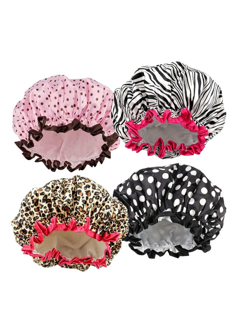 TCOTBE 4 Pieces Shower Cap for Women, Elastic and Reusable, Environmental Protection Hair Bath Caps, Double Waterproof Layers Bathing Hat - Image 1