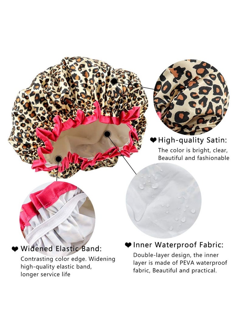 TCOTBE 4 Pieces Shower Cap for Women, Elastic and Reusable, Environmental Protection Hair Bath Caps, Double Waterproof Layers Bathing Hat - Image 3