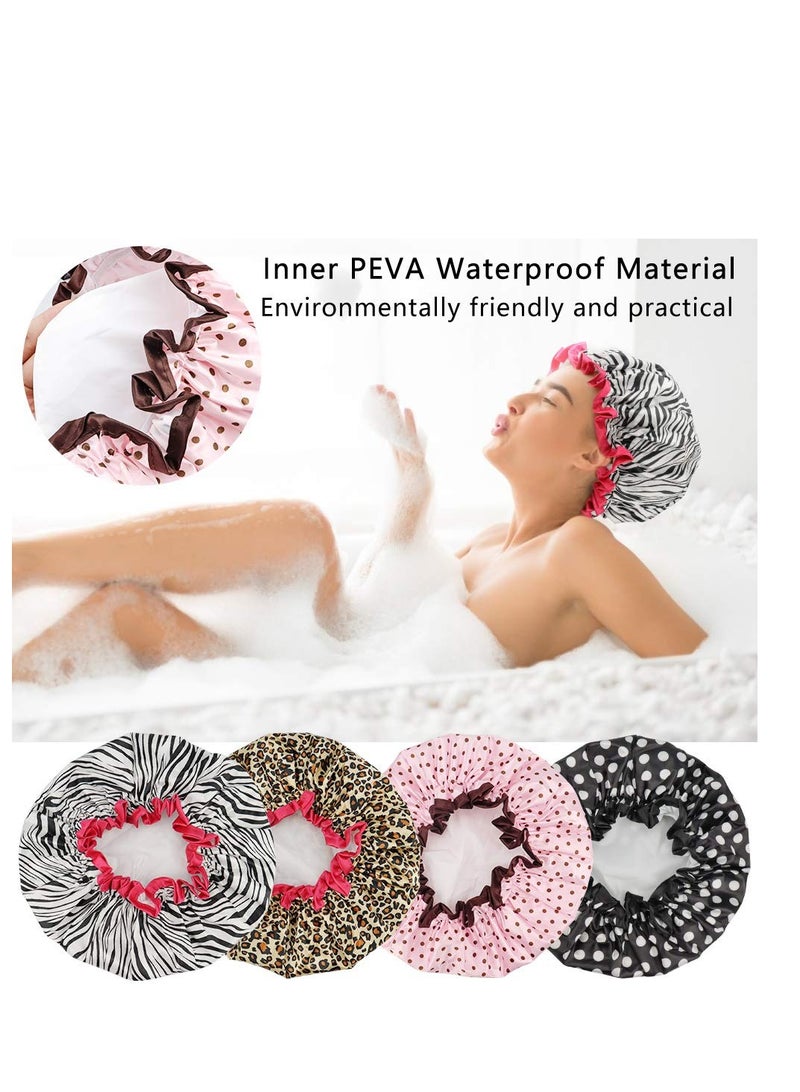 TCOTBE 4 Pieces Shower Cap for Women, Elastic and Reusable, Environmental Protection Hair Bath Caps, Double Waterproof Layers Bathing Hat - Image 4