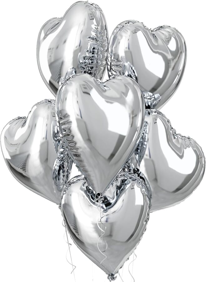 Biapian Foil Heart Balloons Silver, 5 Pcs Silver Heart Shape Balloons Valentines Balloons, 18inch Metallic Foil Balloon for Helium Birthday Decorations for Valentines Day, Wedding, Brithday, Anniversary Party