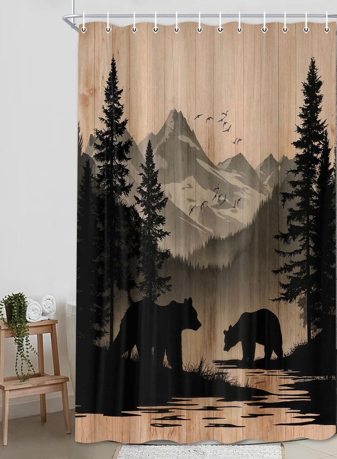 Lacoiime Rustic Cabin Shower Curtain, Mens Outdoor Bear Forest Wildlife Country Farmhouse Bath Curtains, Hunting Camping Camper RV Waterproof Fabric Bathroom Decor Accessories Set with Hooks,70X70IN - Image 3