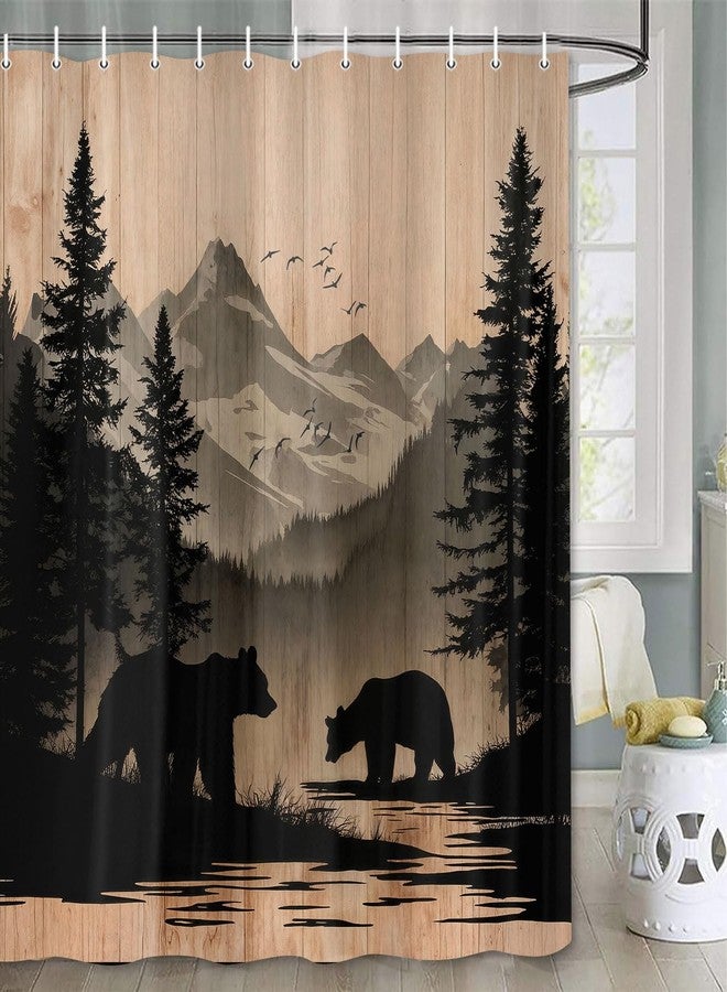 Lacoiime Rustic Cabin Shower Curtain, Mens Outdoor Bear Forest Wildlife Country Farmhouse Bath Curtains, Hunting Camping Camper RV Waterproof Fabric Bathroom Decor Accessories Set with Hooks,70X70IN - Image 2