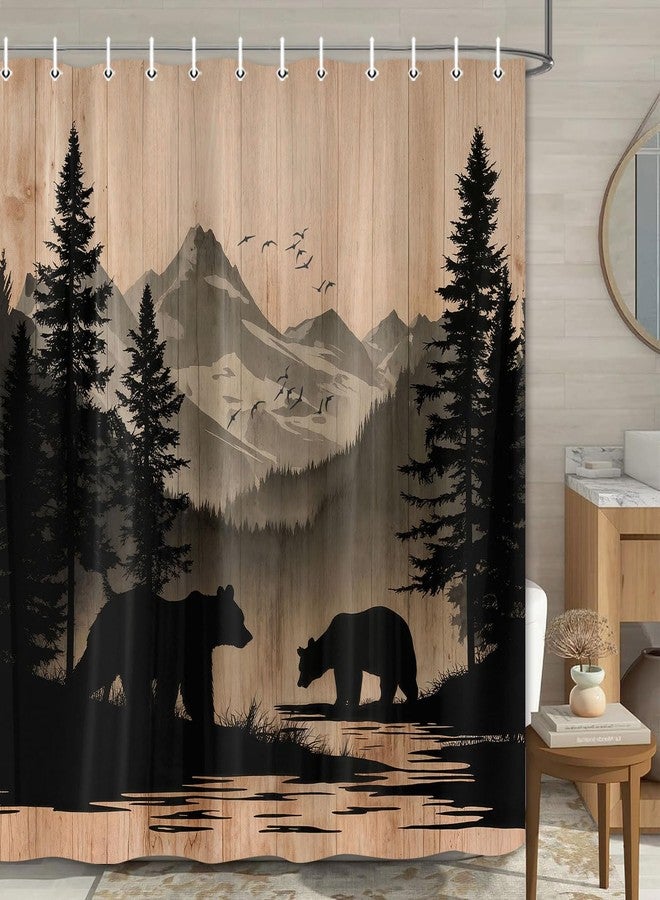 Lacoiime Rustic Cabin Shower Curtain, Mens Outdoor Bear Forest Wildlife Country Farmhouse Bath Curtains, Hunting Camping Camper RV Waterproof Fabric Bathroom Decor Accessories Set with Hooks,70X70IN - Image 1