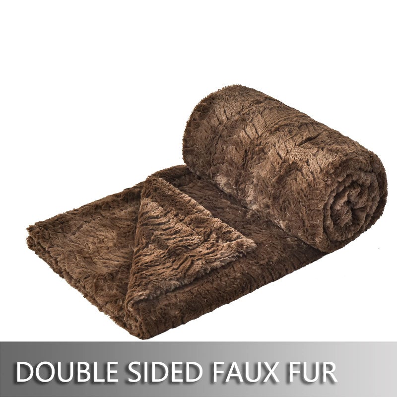 YUSOKI Luxury Faux Fur Throw Blanket(Without Pillows) 2 Layers,3lb,All Ages,Home Decoration, (Brown,50" x 63") - Image 2